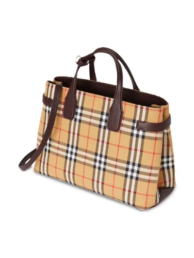 Shop Burberry The Medium Banner In Vintage Check And Leather In Yellow