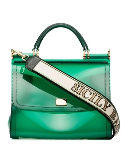 Shop Dolce & Gabbana Transparent Sicily Shoulder Bag In Green