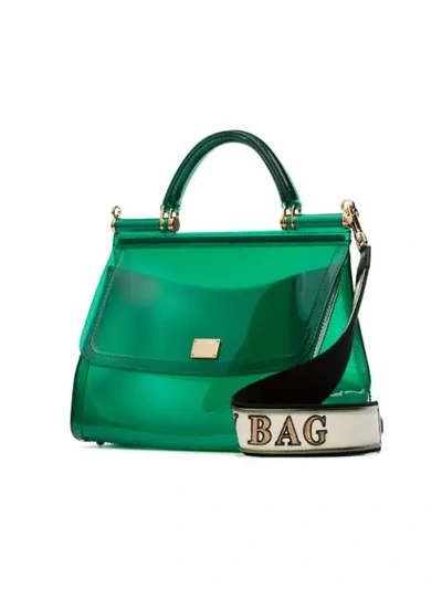 Shop Dolce & Gabbana Transparent Sicily Shoulder Bag In Green