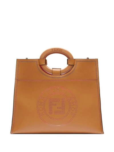 Shop Fendi Medium Runway Tote Bag In Brown