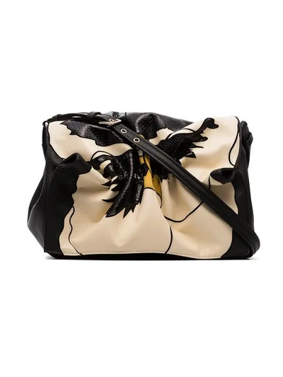 Shop Valentino Black And White  Garavani Bloomy Shoulder Bag