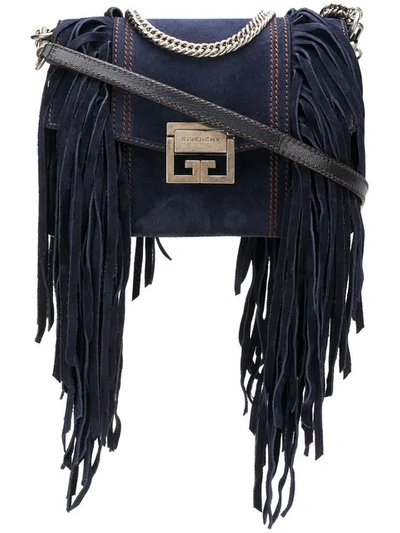 Shop Givenchy Fringes Small Gv3 Bag In Blue