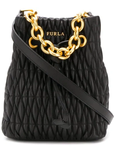 Shop Furla Stasy Quilted Bucket Bag In Black