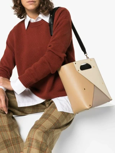 Shop Yuzefi Beige Pablo Leather And Suede Bucket Bag - Neutrals