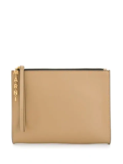 Shop Marni Logo Charm Clutch - Neutrals In Z2d31 Beige