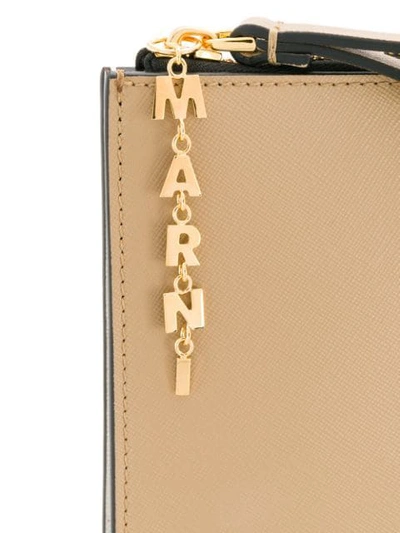 Shop Marni Logo Charm Clutch - Neutrals In Z2d31 Beige