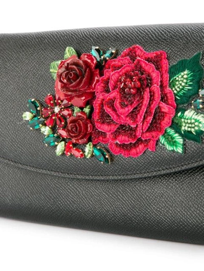 Shop Dolce & Gabbana Floral Embroidered Clutch - Black