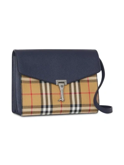 Shop Burberry Small Vintage Check And Leather Crossbody Bag In Blue