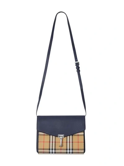 Shop Burberry Small Vintage Check And Leather Crossbody Bag In Blue
