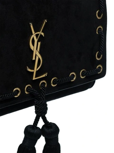 Shop Saint Laurent Black Kate Medium Suede Leather Shoulder Bag