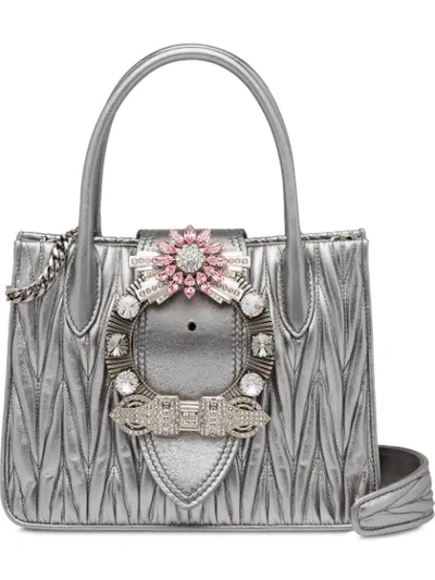 Shop Miu Miu Lady Matelassé Tote In Metallic