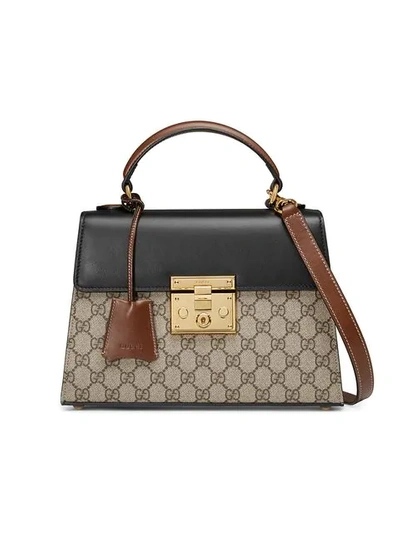 Shop Gucci Padlock Gg Supreme Top Handle Bag In Neutrals