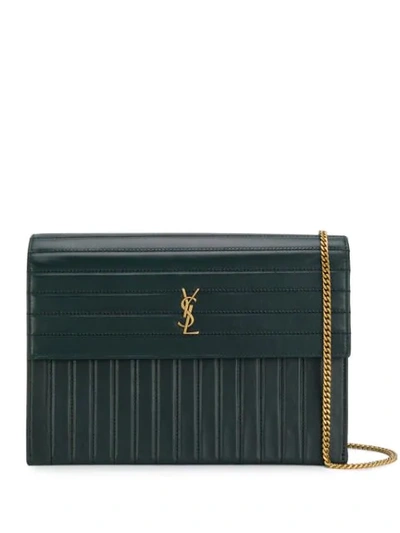 Shop Saint Laurent Structured Logo Satchel Bag In Green