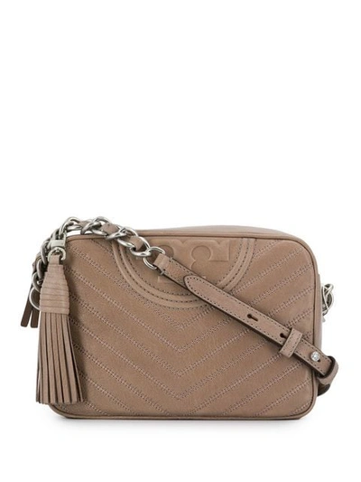 Shop Tory Burch Fleming Distressed Chevron Camera Bag In 070 Taupe