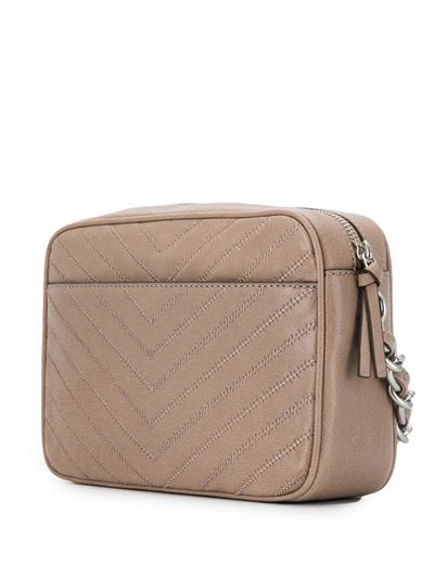 Shop Tory Burch Fleming Distressed Chevron Camera Bag In 070 Taupe