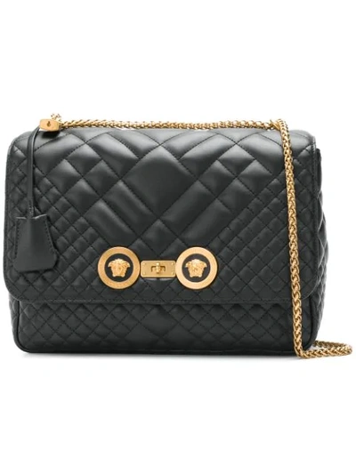 Shop Versace Icon Quilted Shoulder Bag In Black