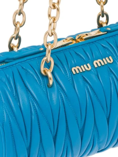 Shop Miu Miu Matelassé Logo Plaque Mini Bag In Blue