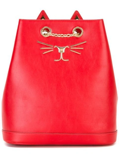 Shop Charlotte Olympia Feline Embroidered Backpack In Red