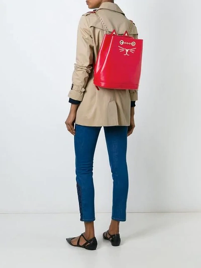 Shop Charlotte Olympia Feline Embroidered Backpack In Red