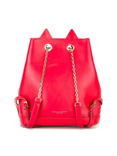 Shop Charlotte Olympia Feline Embroidered Backpack In Red