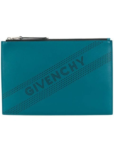Shop Givenchy Perforated Logo Clutch In 426 Ocean Blue