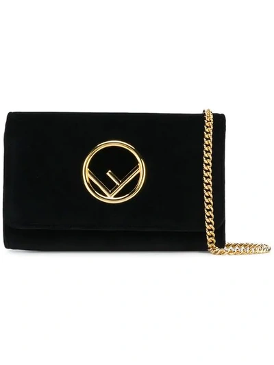 Shop Fendi Black Velvet Wallet On Chain Mini Bag