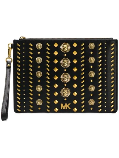 Shop Michael Michael Kors Lion Embellished Square Clutch In Black