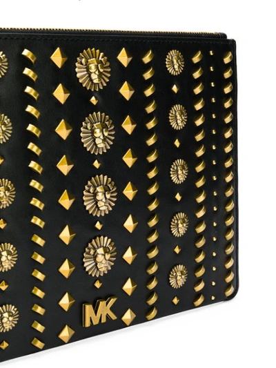 Shop Michael Michael Kors Lion Embellished Square Clutch In Black