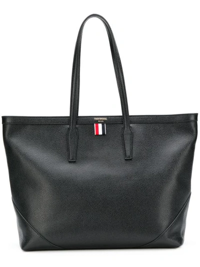 Shop Thom Browne Textured Large Shopper Tote In 001 Black