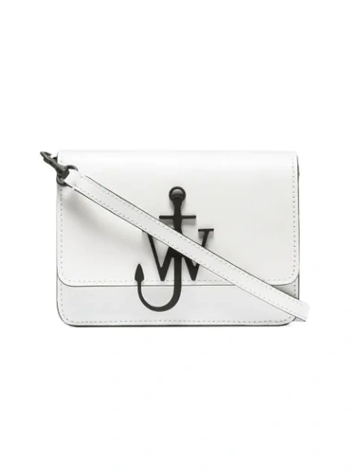 JW ANDERSON WHITE AND BLACK ANCHOR LOGO MINI LEATHER CROSS BODY BAG - 白色