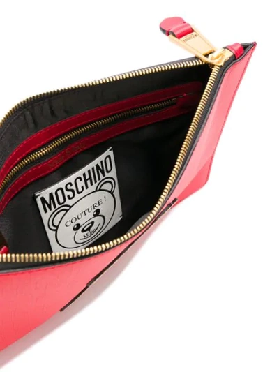 Shop Moschino Teddy Print Clutch Bag In 1115 Red