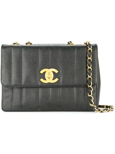 Pre-owned Chanel 1994-1996  Mademoiselle Jumbo Xl Chain Shoulder Bag In Black