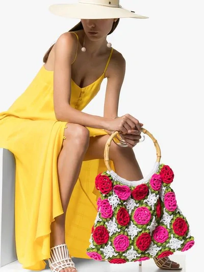 Shop My Beachy Side Rosetta Crochet Tote Bag In White/pink/green