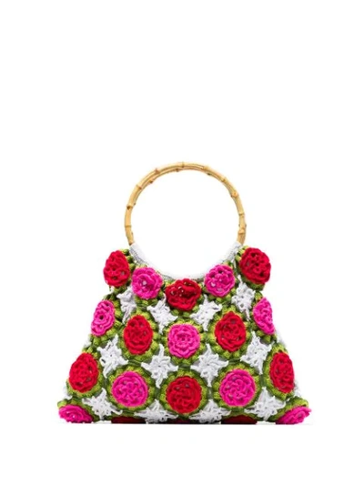 Shop My Beachy Side Rosetta Crochet Tote Bag In White/pink/green