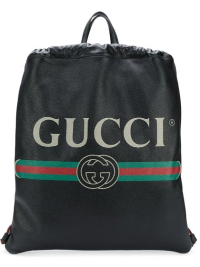 Shop Gucci Print Drawstring Backpack In Black