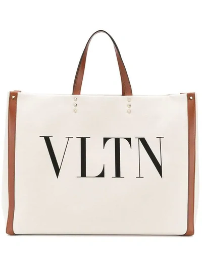 Shop Valentino Vltn Shopping Bag In Neutrals