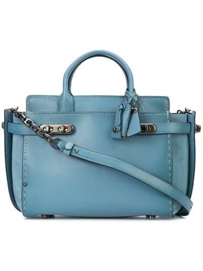 Shop Coach Double Swagger Tote In Blue