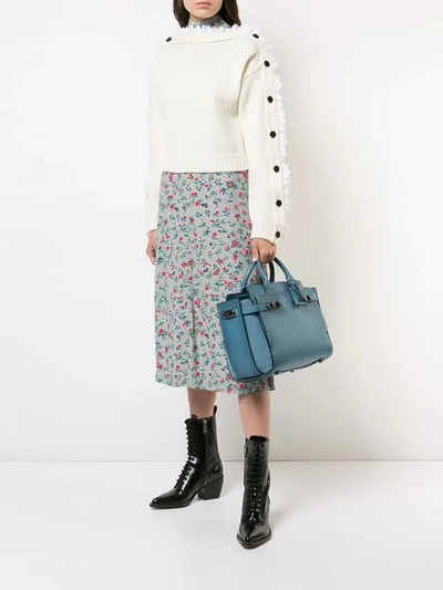 Coach Mixed Leather Double Swagger Satchel In Blue