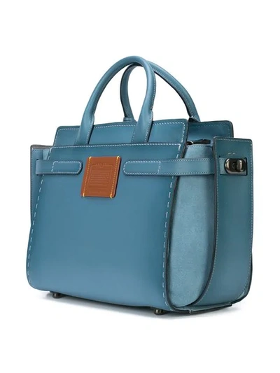 Coach Mixed Leather Double Swagger Satchel In Blue