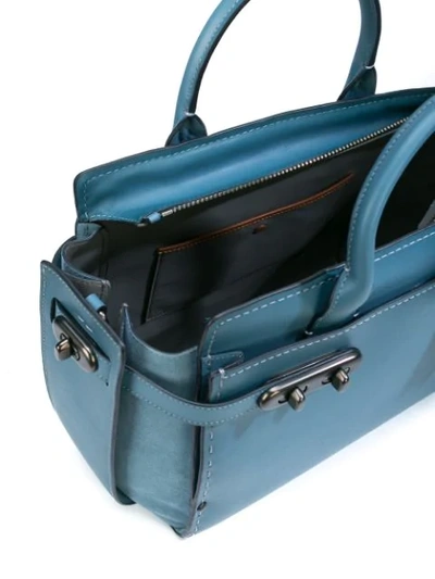 Coach Mixed Leather Double Swagger Satchel In Blue
