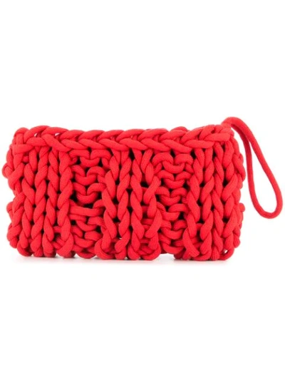 Shop Alienina Braided Clutch Bag In Red