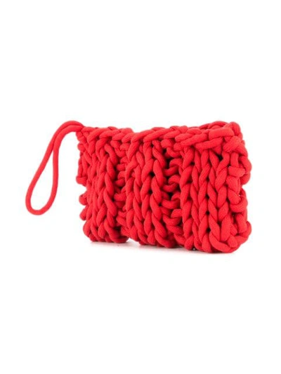 Shop Alienina Braided Clutch Bag In Red