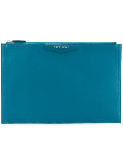 Shop Givenchy Large Logo Clutch In Blue
