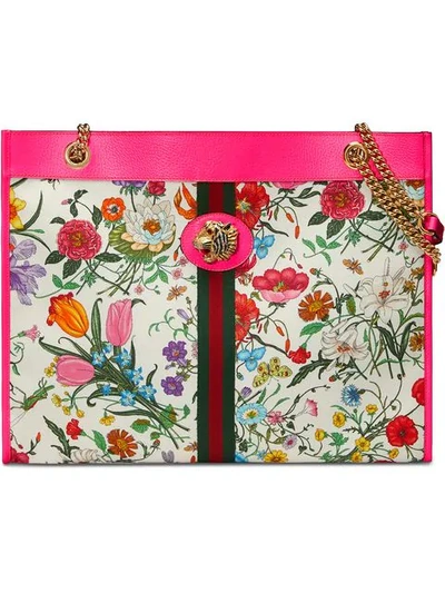 Shop Gucci Multicoloured Large Floral Tote In Pink