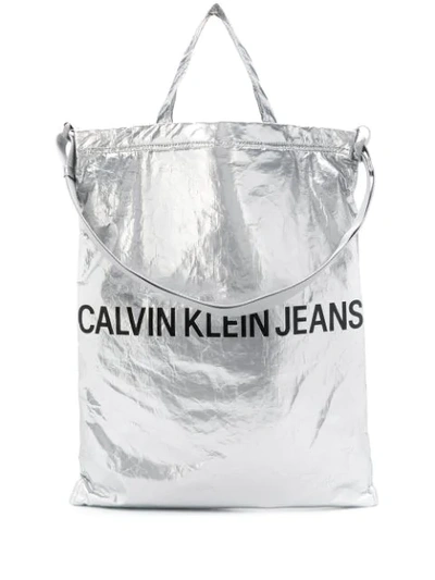 Shop Calvin Klein Jeans Est.1978 Logo Market Tote In Silver