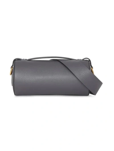 Shop Burberry The Leather Barrel Bag In Grey