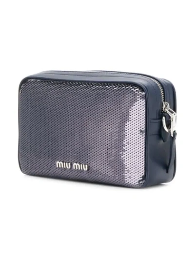 Shop Miu Miu Sequin Logo Camera Bag In Blue