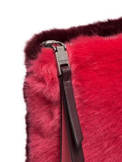 Shop Givenchy Red And White Logo Embroidered Faux Fur Pouch