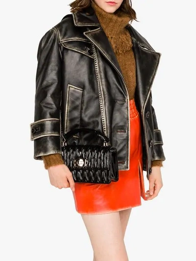 Shop Miu Miu Miu Cleo Patent Leather Shoulder Bag In Black