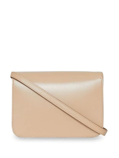 Shop Burberry Small Leather Tb Bag In Neutrals